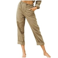 Patlollav Plus Veličina ženske čišćenja, ženski povremeni džepovi gumbi elastične struke Udobne ravne hlače