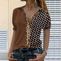 Žene ljetne vrhove modni print patentni zatvarač rever u boji blokira majice kratkih rukava