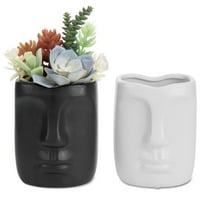 MyGift crno-bijeli glava dizajn dizajna keramičke sočne saksije za saksije cvijeće vaze, set od 2