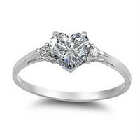 Sterling srebrni simulirani dijamantni zaručni prsten u obliku srca u obliku srca sa obećajućim mlasnim prstenom, 7