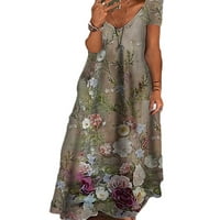 Uerlsty Ženska boemijska cvjetna V izrez kratki rukav dugačak maxi haljina ljetna casual odmor