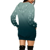 Ženska božićna 3D ispisana haljina s dugim rukavima s kapuljačom s dugim rukavima Božićni džepni duks haljina koktel haljina zelena xxl