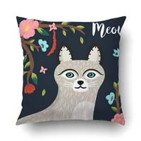 Slatka mačka portretna ruka nacrtana smiješna siva mače i cvjetni elementi jastuk pokriva jastučnice