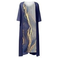 Ženski kratki rukav dugačak sandress ispisani V izrez Maxi haljina za žene rade tamno plave l
