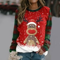 Božićne dukseve za žene uk, dame božićni džumper santa reindeer ispis Novelty Funny grafički xmas majice ELF dukserica dugih rukava pulover bluza tunike 8-16