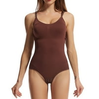 Oblikovne joge hlače bez rukava koji je obložen bazičnim tangom stilom Slim Fit Plus Veličina tijela za tijelo za žene smeđe 2XL