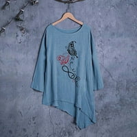 Padne majice s dugim rukavima za žensku rukav okrugli vrat pamučna majica Personalizirani vrhovi ispisa labavi nepravilni bluza bluza blue m