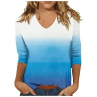 Košulje za čišćenje za žene Ležerne prilike, rukavi ljetni V-izrez modni ispisani labavi fit pulover kraljevski plavi l