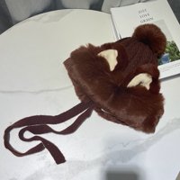 Waroomhouse Pleteni šešir mačke uši nejasni plišani čipka za zgusnuta za zaštitu uha Čvrsta boja jeseni zimske žene Beanie Cap Vanjski materijal