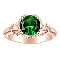 2. Okrugli oblik karata simulirani zeleni smaragdni prsten za angažman 14K čvrstog ruža zlatna prstena veličine 8