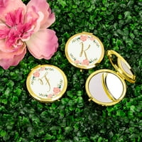 Koyal veleprodaja zlatnog kompaktnog ogledala djeveruševi poklon za vjenčanje, breskve ružičaste cvjetne