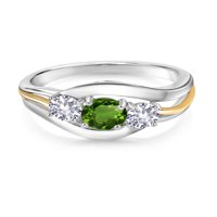 Gem kamen King 1. CT Zeleni hromirani diopside Bijeli stvorio je safir srebrni i 10k žuti zlatni prsten