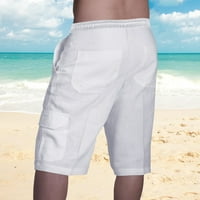 Hlače za muškarce opušteno fit odmor Boja pamučna opruga sa čvrstim kratkim lanenom multi-džepnom plažom ljetne havajske kratke hlače Hawaii