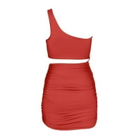 Ženska mini haljina ljeta Jedna ramena bez rukava od pune casual haljine crvene s