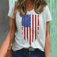 Ernkv Clearence Ženska labava vrhovi Američka zastava Ties Ties Kratki rukav Vruća za izrez Dan nezavisnosti FIT Trendy Odjeća Modni ljetni bijeli XL