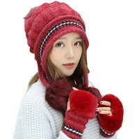 Strungten Fashion Winter Hat rukavice za žene Djevojke tople pompomi zimski snježni skijaški špani pletene kape i rukavice