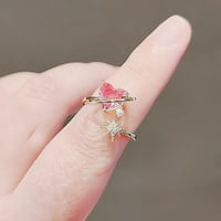 Pink otvoreni prsten za ženu Trend punim srcem srčanim prstenom dame nakit srčani šuplji prstenovi za žene podesive veličine otvaranja prstena