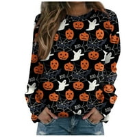 Halloween vrhovi za žene Halloween Print Dugi rukav pulover Top bluza crna xxxl
