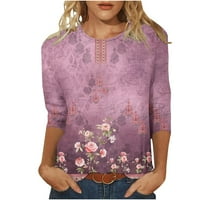 Ženske tuničke vrhove cvjetne košulje dugih rukava O-izrez labavi pad pada svakodnevne majice pulover dukserice