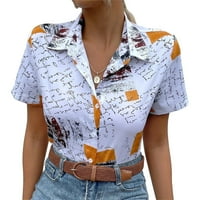 Bluze za žene Fit Women Dugme Down majice Cvjetni ispisani v izrezni bluze s kratkim rukavima Tunički vrhovi dame Top Orange XL