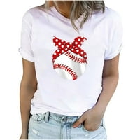 ECQKAME Žene Ljetna casual majica Ljetni okrugli vrat slobodno vrijeme kratki rukav bejzbol tiskani vrhovi crvena Lješenje klirensa