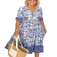Sanviglor Dame Ljeto Plaža-Haljina V izrez Midi haljina kratkih rukava Swingres Haljine casual beach blue 2xl