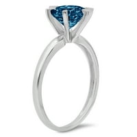 CT sjajan okrugli rez prirodni London Blue Topaz 14K bijeli zlatni pasijans prsten sz 10.5