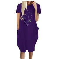 Ležerni rukav ženski ljetni print casual s kratkim rukavima sa džepom okrugla vrata lagana haljina lagana ljuljačka kratka mini haljina