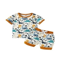 Dečaka dečaka Ljetna odeća set kratkih rukava Dinosaur Print majica + elastični šarki za struk