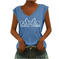 Ženski modni ležerni ispisani V-izrez tenk na vrhu pulover majica bez rukava plavi 3xl