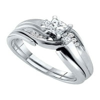 14kt Bijela zlatna princeza Dijamant Bridal Wedding prsten set CTTW