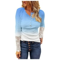 Košulje za žene Grafičke teese Dip boje s vratom s posadom s dugim rukavima plavi s