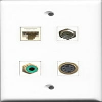 Riteav Port RCA Green and Port CoA kablovska TV - F-tipa i priključak S-Video i Port Cat Ethernet bijeli zidni zidni tanjur
