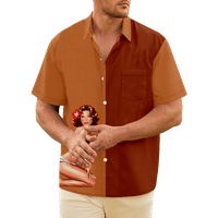 Muški gumb s kratkim rukavima niz vintage kuglane majice Havajska casual tiskana majica na plaži Ljetni obični fit top, smeđa -8xl