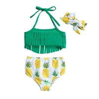 Djevojke toddlera Kupao je ljetni bowknot ananas otisci na tassel tri kupa kupaći kostim bikini set za glavu