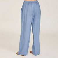 Tawop posteljine hlače za žene ljetne hlače za široke noge za žene plus veličine svijetlo plava 6