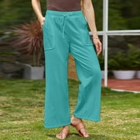 Žene Ležerne prilike u boji labavi džepovi elastične pojaseve struk hlače duge pantalone plava l