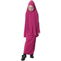 Djevojka muslimanski islamski dugi rukav dvodijelni molitvu haljina Abaya - Multicolor, Rose