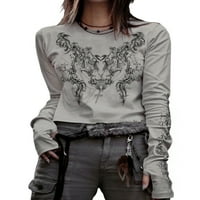 Lisenrain Women Y2K dugih rukava Top Tee Gothic Wings Print Basic Slim Fit bluza Vinage Fairy Grunge StreeEwear