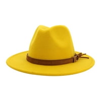Unise modni široki vuneni remen Stan Top Fedora Hat Party Crkvena kapa - žuta