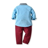 Dječačka odjeća dječaka dječaka odjeća za djecu Baby Soild košulja Suspenderi hlače postavilo nebesko plavo 130