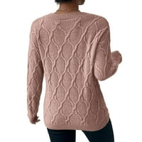 Ležerni obični puloveri za okrugli vrat dugih rukava Dusty ružičaste žene džempere