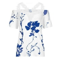 Bluze za žene V-izrez čipke za patchwork vrhove kratkih rukava majice tiskane majice Tuničke vrhove XL