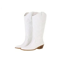 LUMENTO WOMENS WESTERN WATCHIL TOE COWGIRL Boots Chunky Heel vezene cipele Modni ured Neklizajući vintage bijela 9