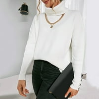 Ženski džemperi prevelizirani zimski gumb visokog ovratnika pulover pune boje visokih ovratnika veliki džemper bijeli XL