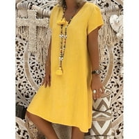 Ženske oblače žene Ljeto stil Feminino Vestido majica Pamuk Casual plus veličina dame haljina žuti-xxxl
