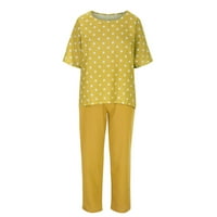 Ženska ljetna polka tačka ispisana set labavo kratkih rukava bluza za bluzu + casual široke noge Capris hlače žute 4xl