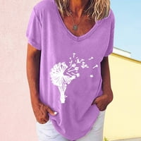 HHEI_K modne žene V-izrez casual majica s kratkim rukavima, labav pulover majica vrhova ljetnih vrhova za žene