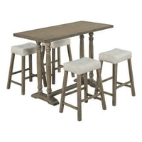 Churanty Counter Visina Stol za ručavanje za 4, pravokutni stol i tapecirane podstavljene stolice, svijetlosmedi