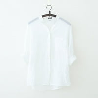 TDOQOT Dugme Down majice za žene - V-izrez pamuk s dugim rukavima, pune boje Cardigan Tunic Bluze Ležerne prilike ženske padavine bijele veličine m